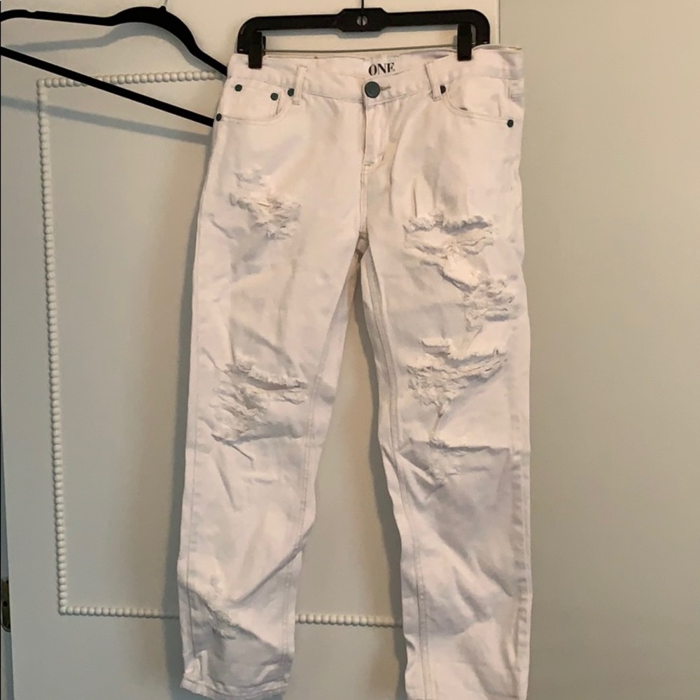 White ripped jeans